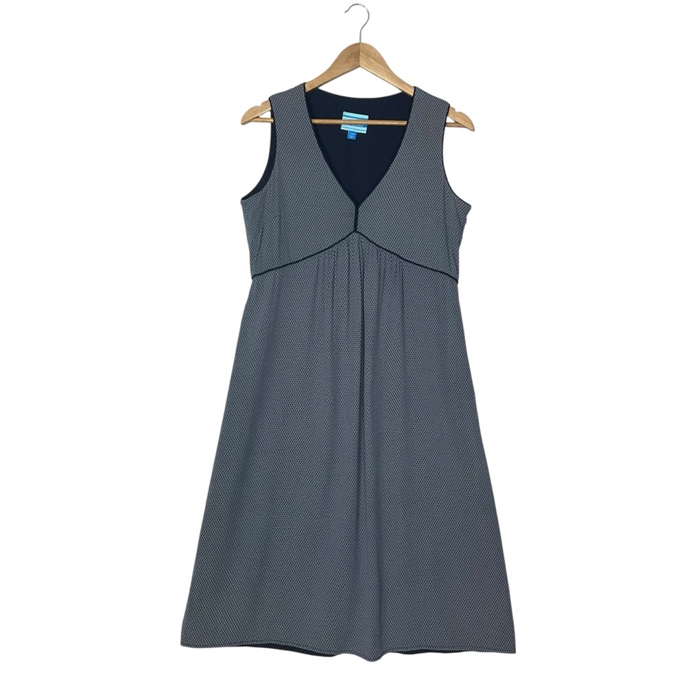 LIZ LANGE sz Small/ Medium 100% Silk Dress Sleeveless Lined Midi Blue White